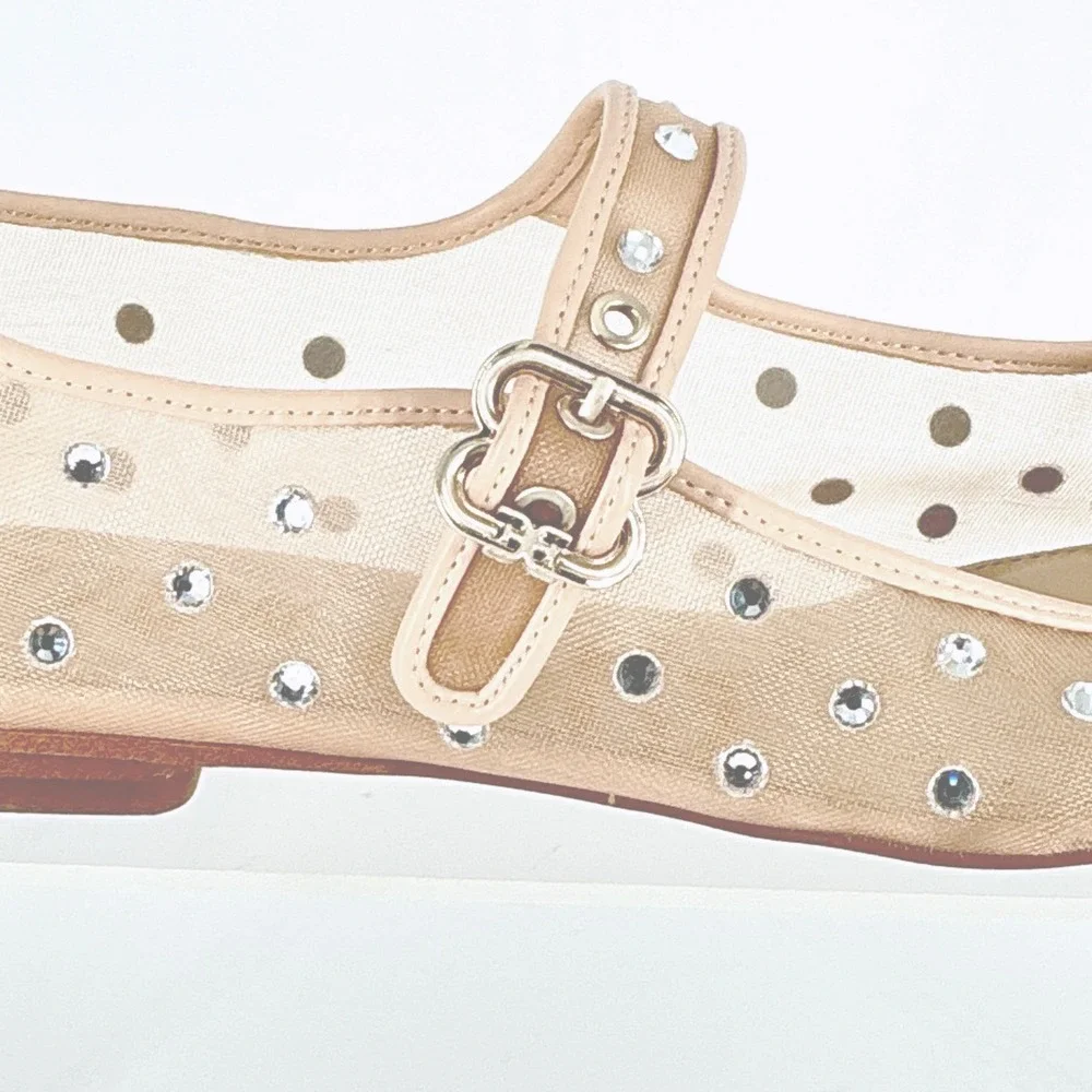Sam Edelman Size 8.5 Mesh Crystal Mary Jane Flats Nude Beige Rhinestone Michaela - Picture 9 of 14